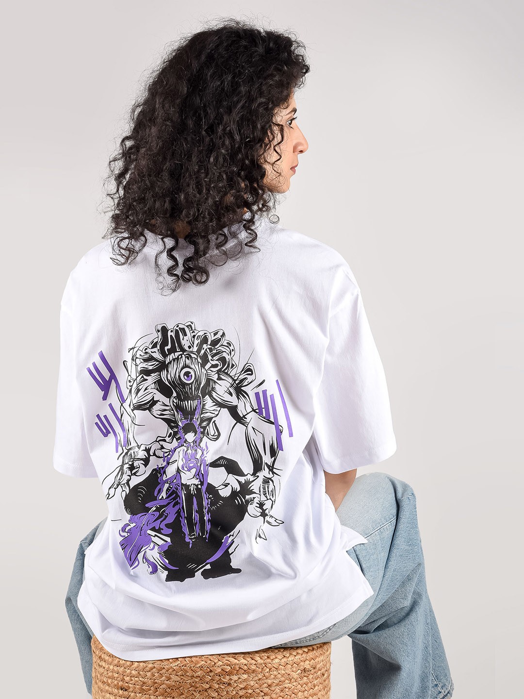

COMICSENSE Jujutsu Kaisen Anime The Bond Printed Bio Finish Oversized Cotton T-shirt, White