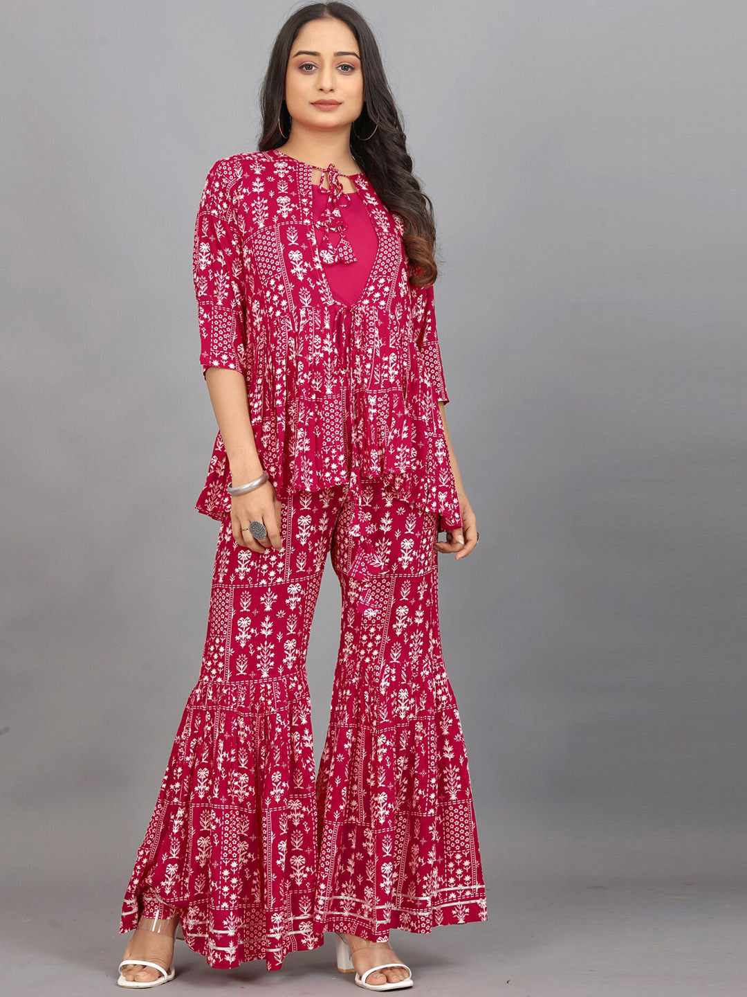 

Pari THE FASHION STUDIO Paisley Printed Gotta Patti Pure Cotton Kurti with Sharara, Pink