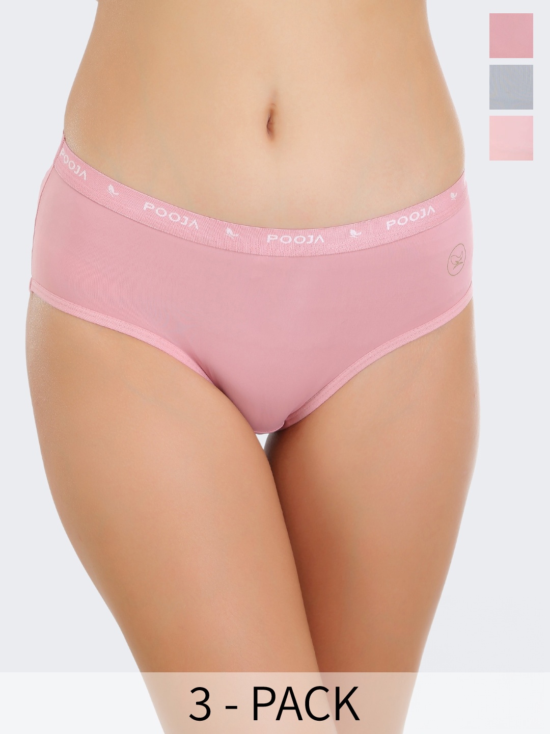 

POOJA RAGENEE Pack Of 3 Ribbed Hipster Briefs, Pink