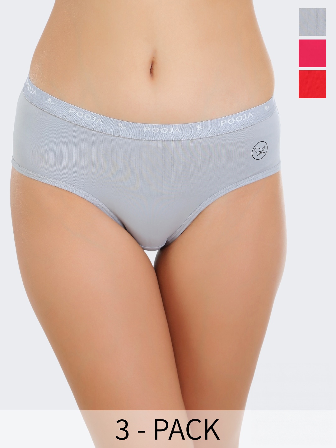 

POOJA RAGENEE Pack Of 3 Ribbed Hipster Briefs, Grey