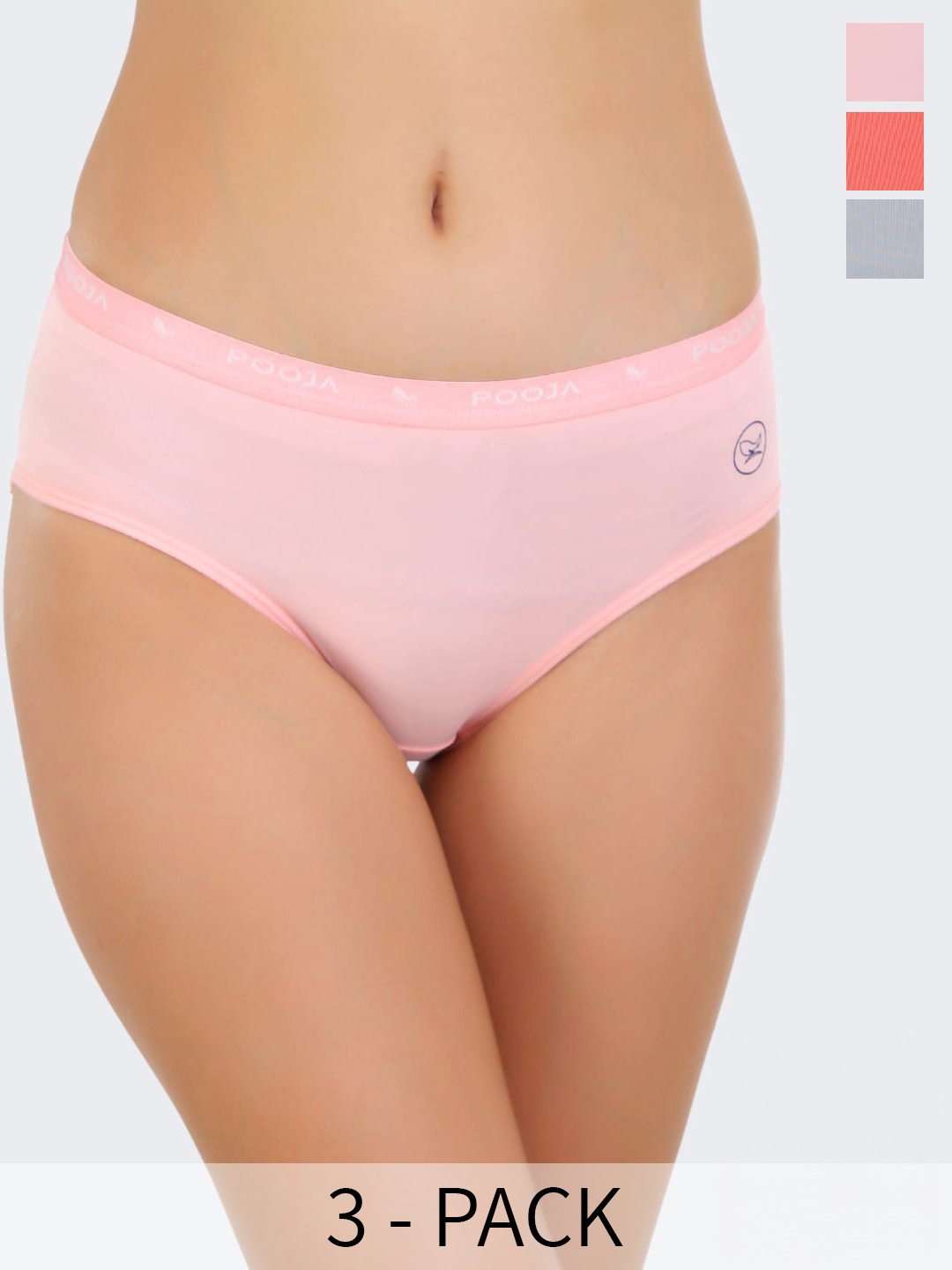 

POOJA RAGENEE Pack Of 3 Ribbed Hipster Briefs, Pink