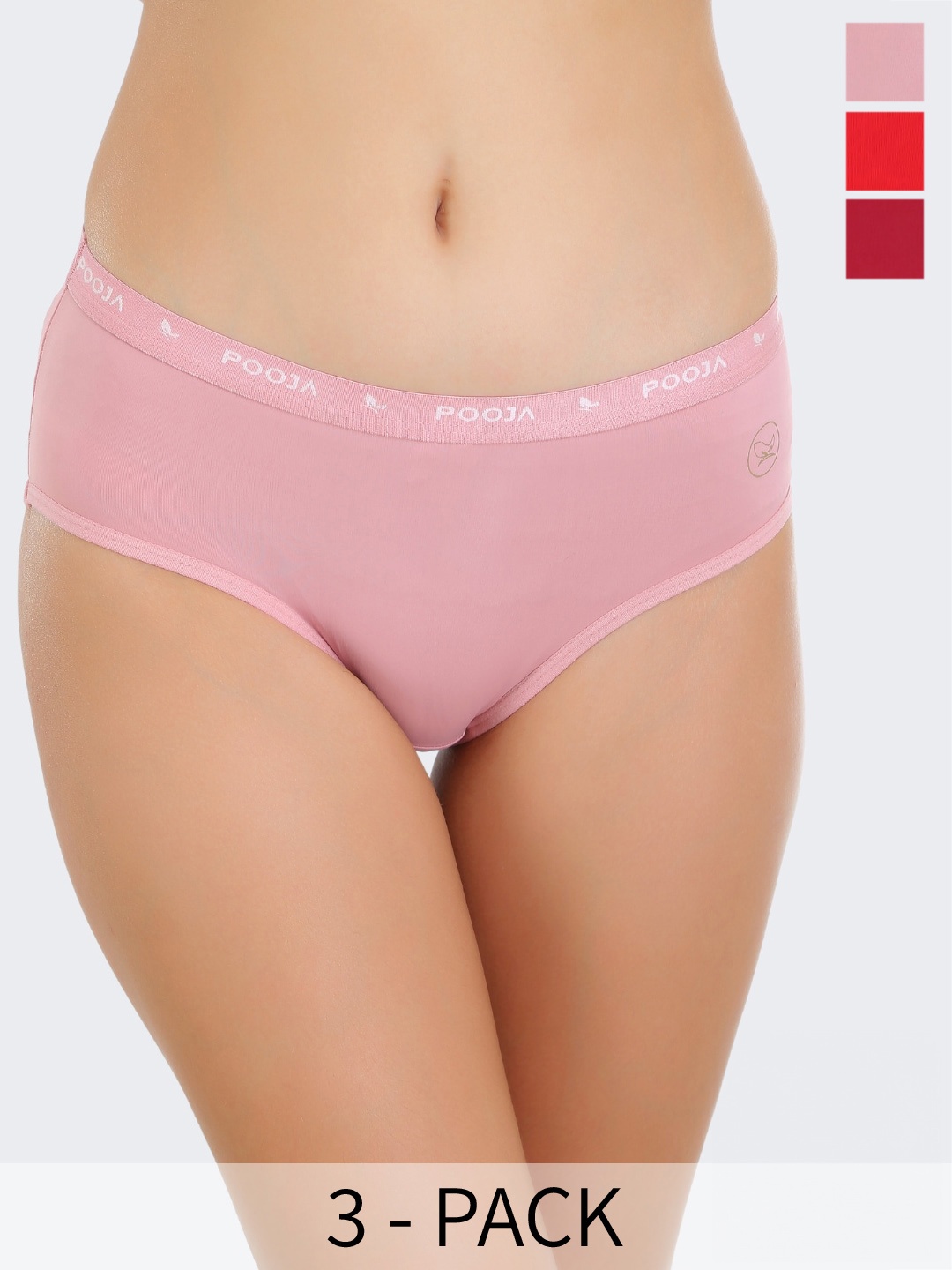 

POOJA RAGENEE Pack Of 3 Ribbed Hipster Briefs, Coral