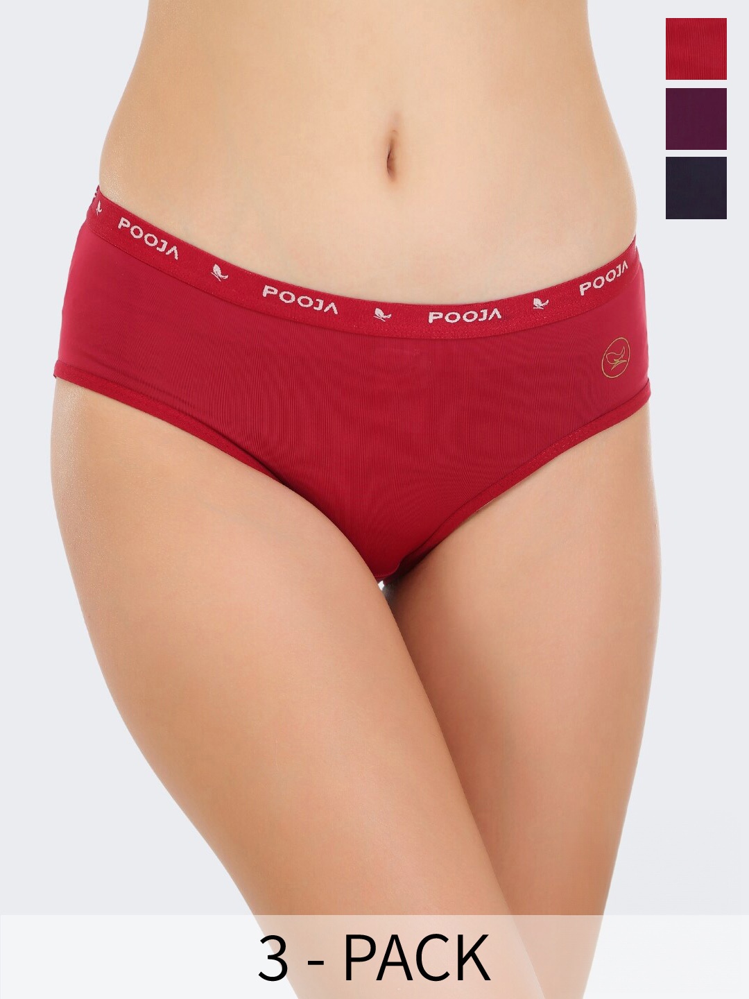 

POOJA RAGENEE Pack Of 3 Ribbed Hipster Briefs, Red