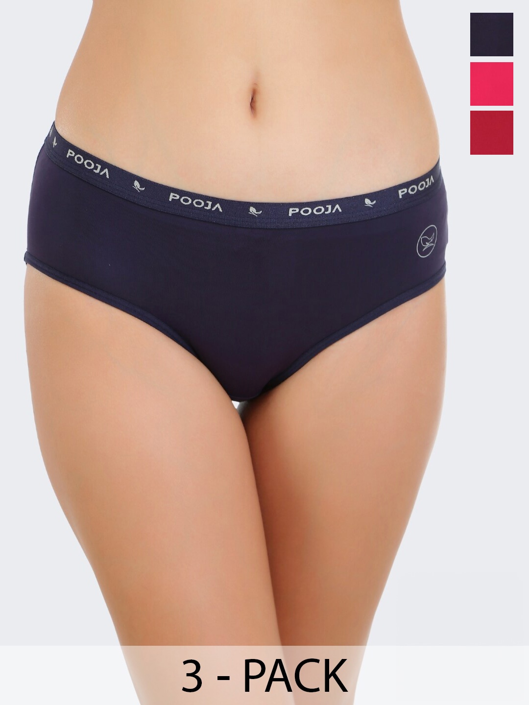 

POOJA RAGENEE Pack Of 3 Ribbed Hipster Briefs, Navy blue