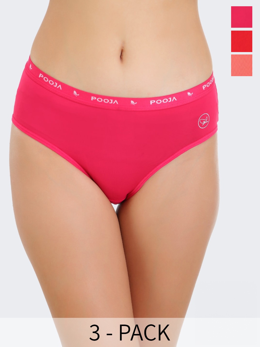 

POOJA RAGENEE Pack Of 3 Ribbed Hipster Briefs, Magenta