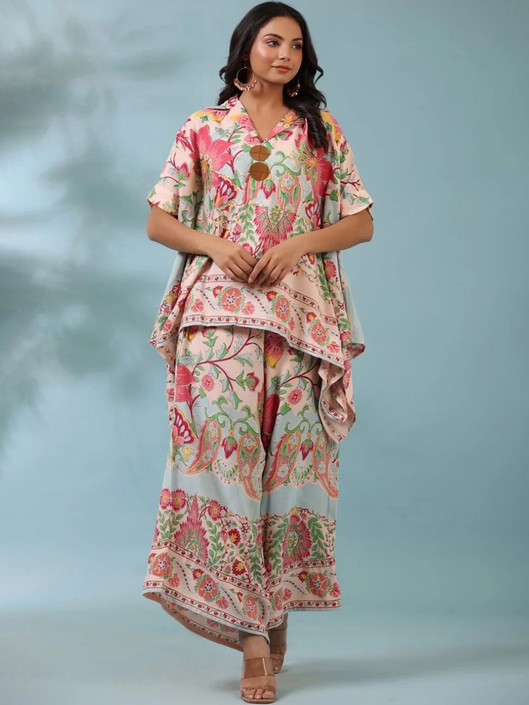 

PRATAP SONS Printed Tunic With Palazzos, Pink