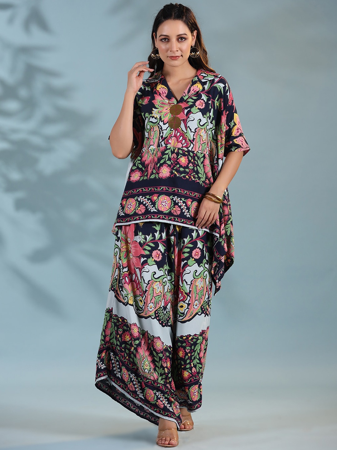 

PRATAP SONS Printed Tunic With Palazzos, Blue