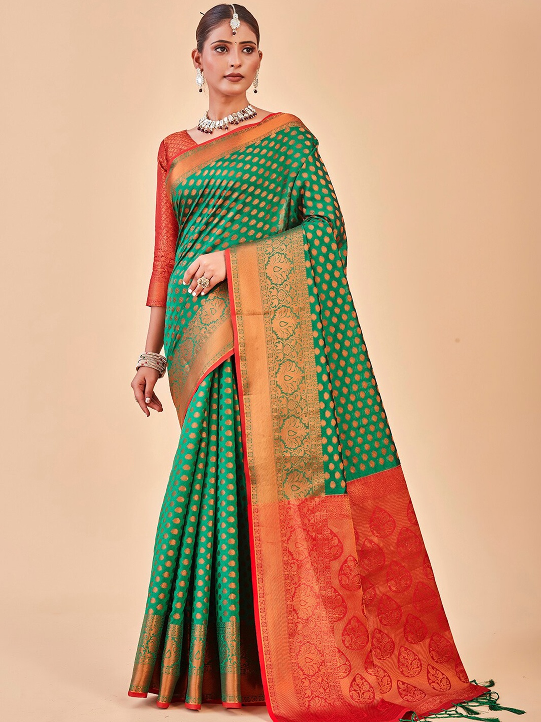 

Anouk Ethnic Motifs Woven Design Zari Banarasi Saree, Green