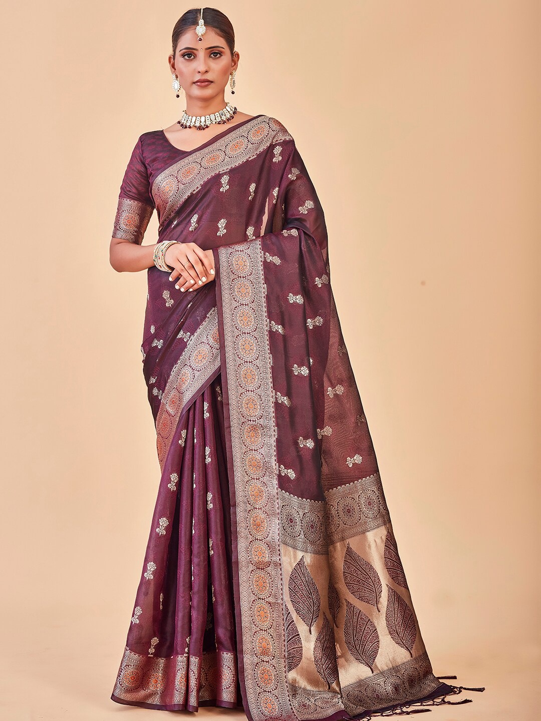 

Anouk Ethnic Motifs Woven Design Zari Organza Saree, Maroon