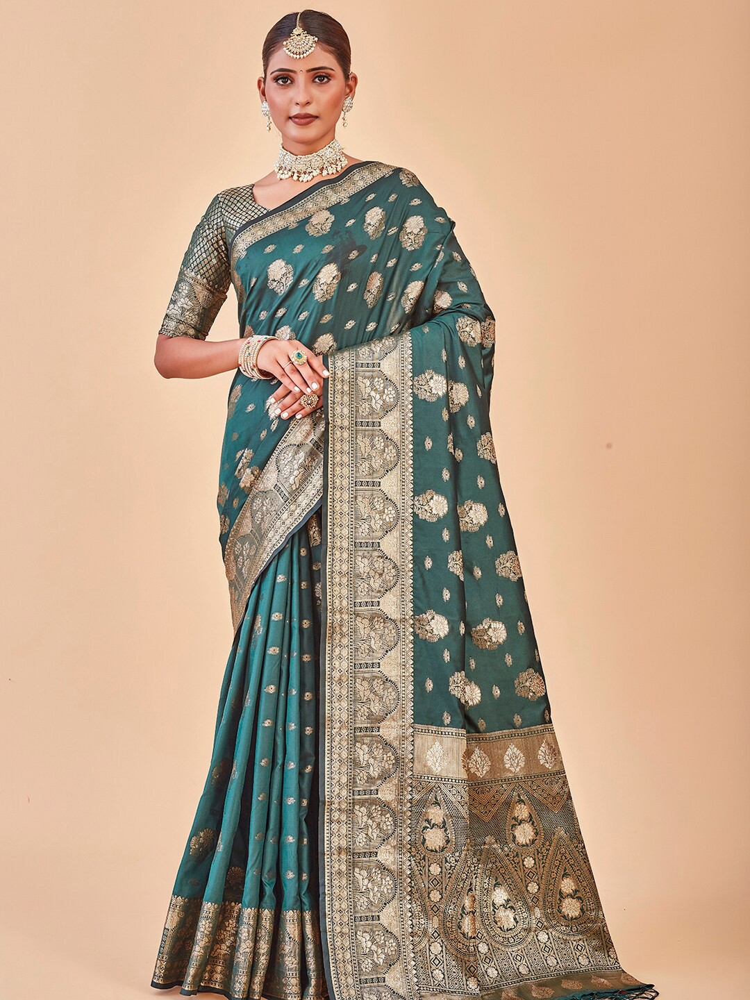 

Anouk Ethnic Motifs Woven Design Zari Banarasi Saree, Blue