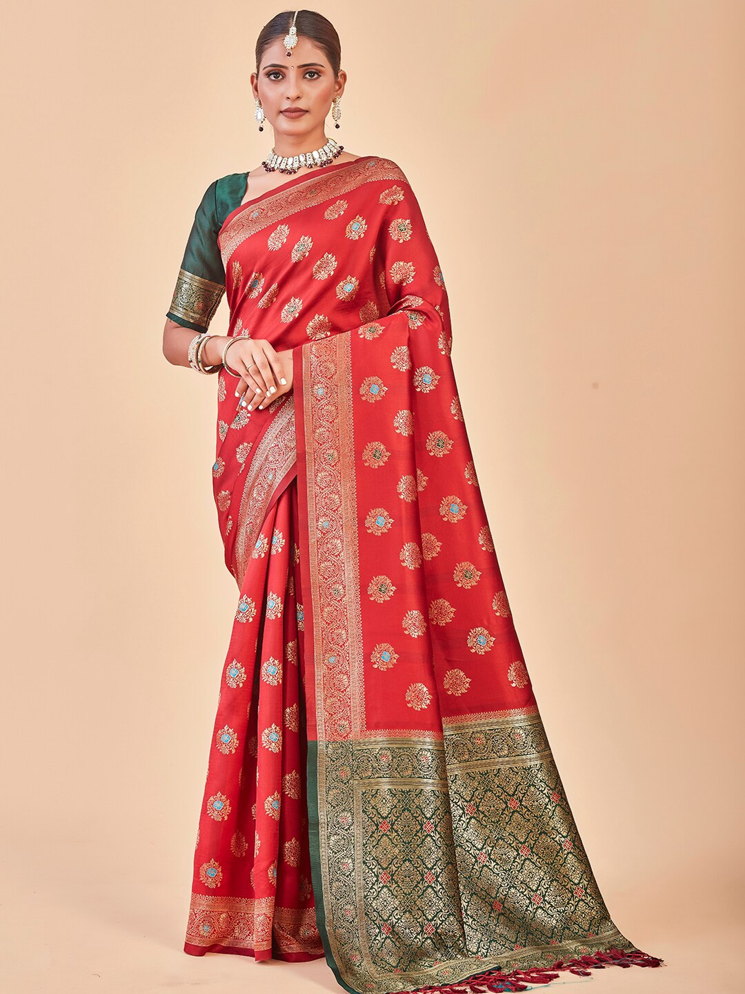 

Anouk Ethnic Motifs Woven Design Zari Art Silk Banarasi Saree, Red