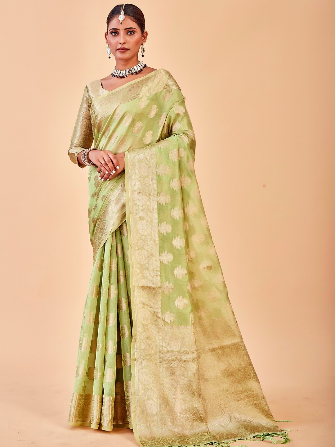 

Anouk Ethnic Motifs Woven Design Zari Organza Saree, Green