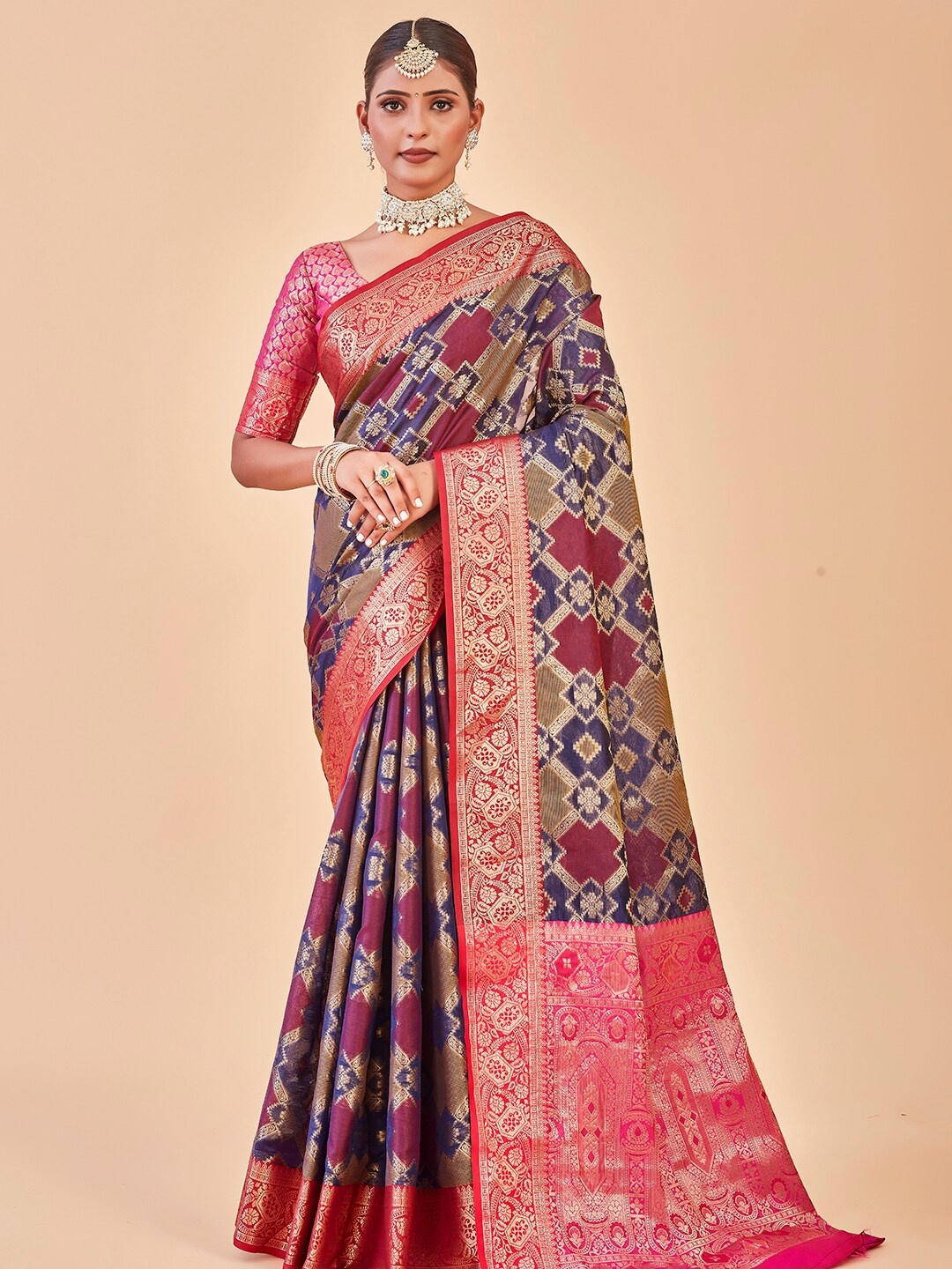 

Anouk Ethnic Motifs Woven Design Zari Art Silk Saree, Blue