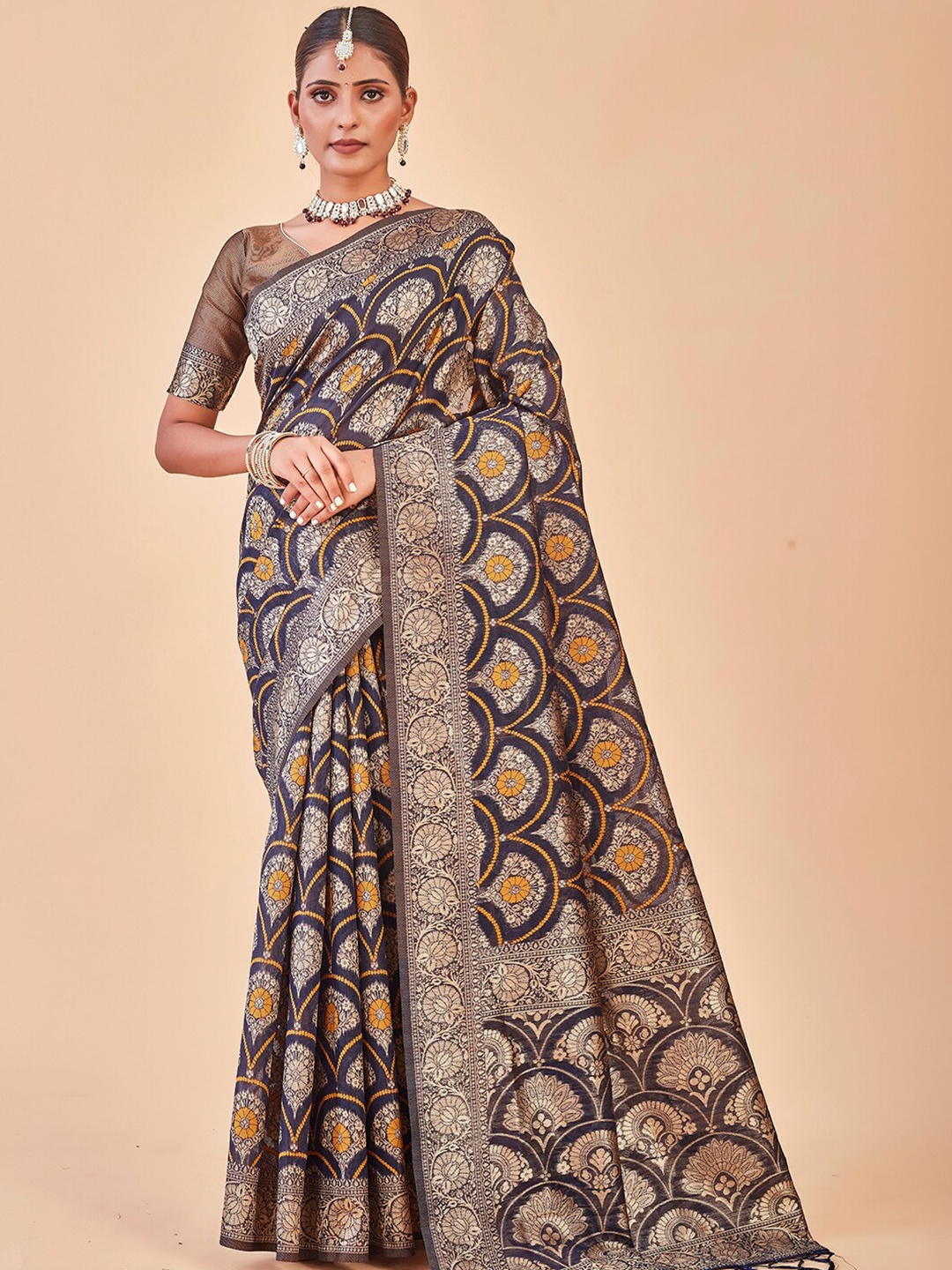 

Anouk Ethnic Motifs Woven Design Zari Art Silk Banarasi Saree, Blue