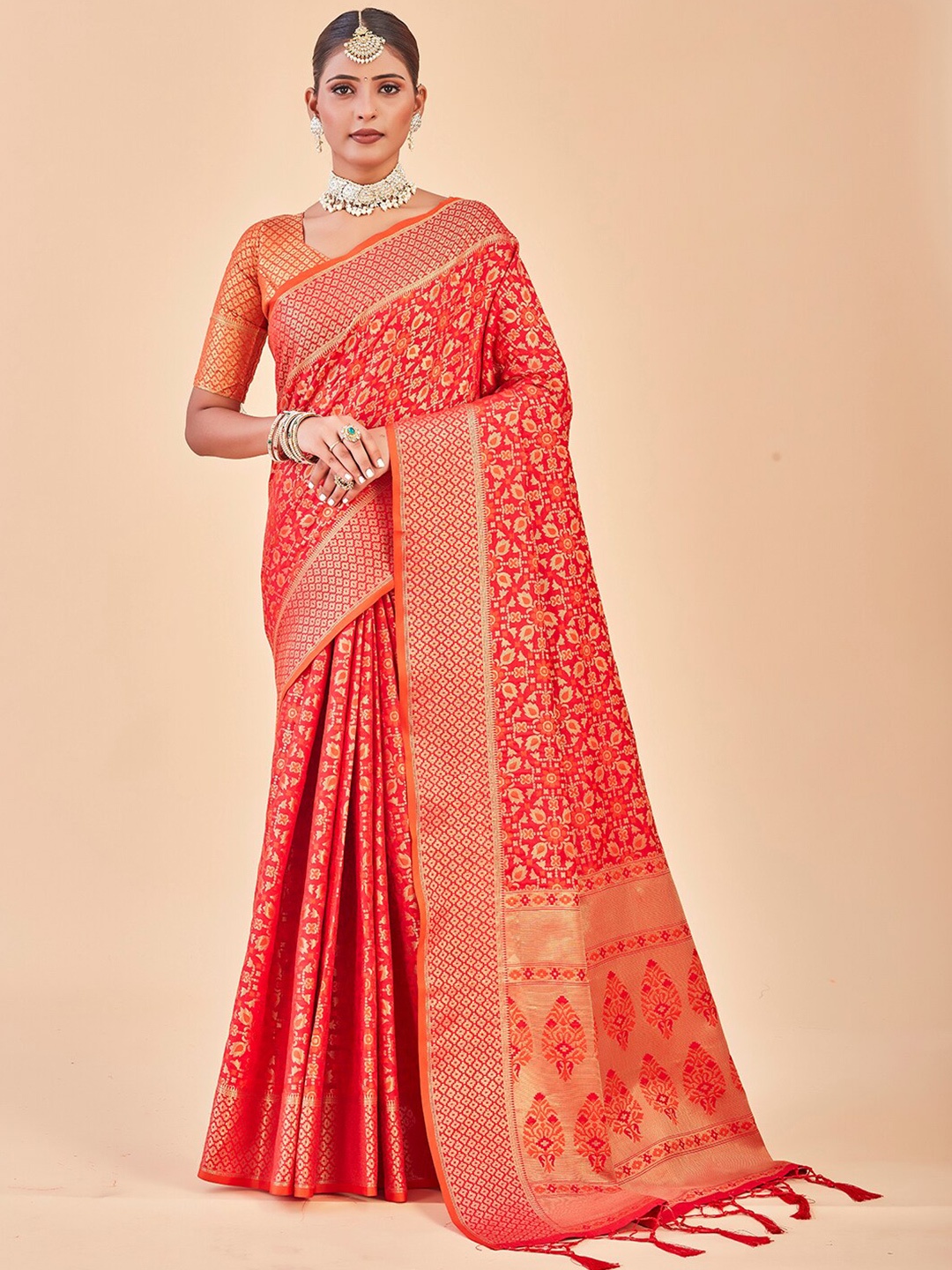 

Anouk Ethnic Motifs Woven Design Zari Organza Saree, Red