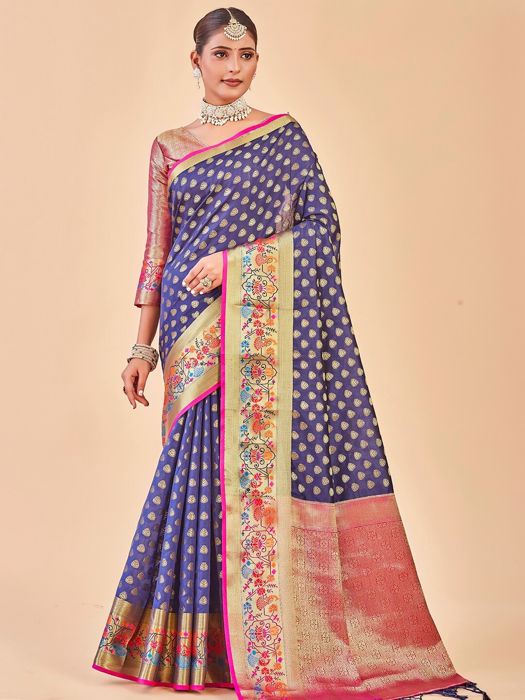 

Anouk Ethnic Motifs Woven Design Zari Banarasi Saree, Blue