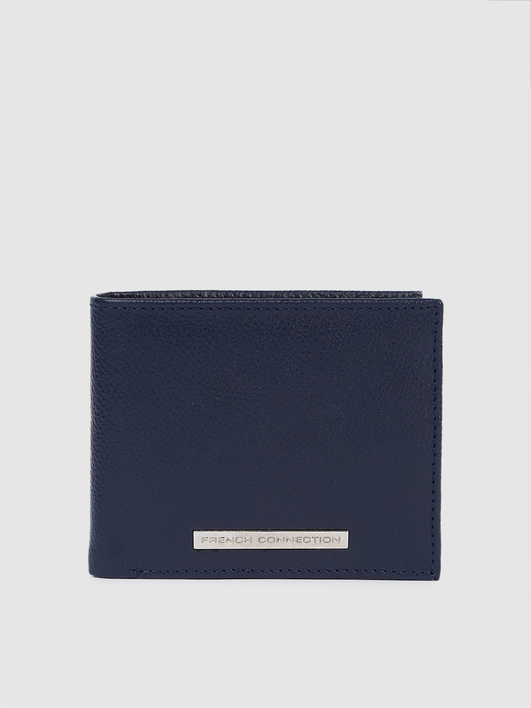 

French Connection Men Textured Leather Two Fold Wallet, Navy blue
