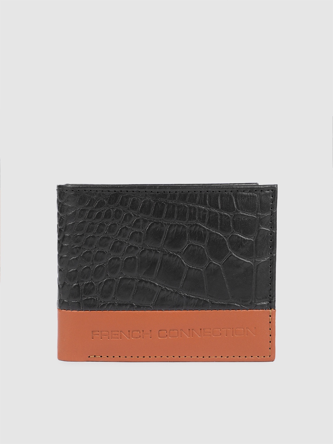 

French Connection Men Animal Textured Leather Two Fold Wallet, Black