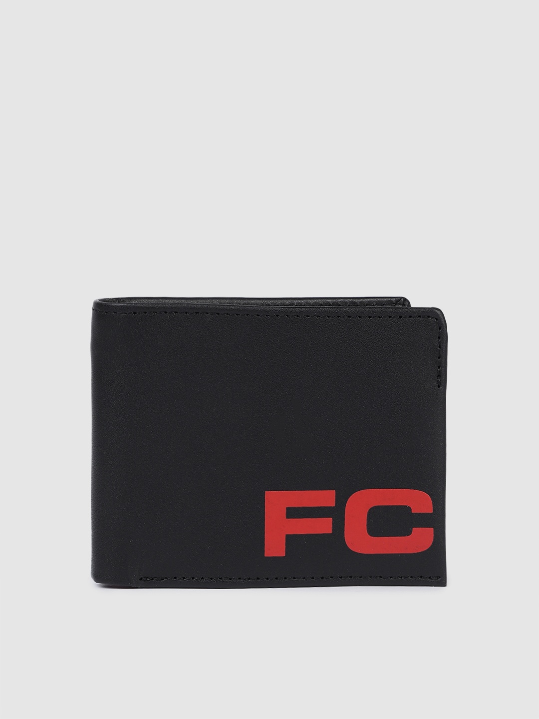 

French Connection Men Brand Logo Printed Leather Two Fold Wallet, Black
