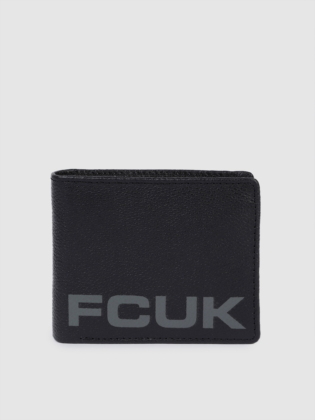 

French Connection Men Brand Logo Print Textured Leather Two Fold Wallet, Grey