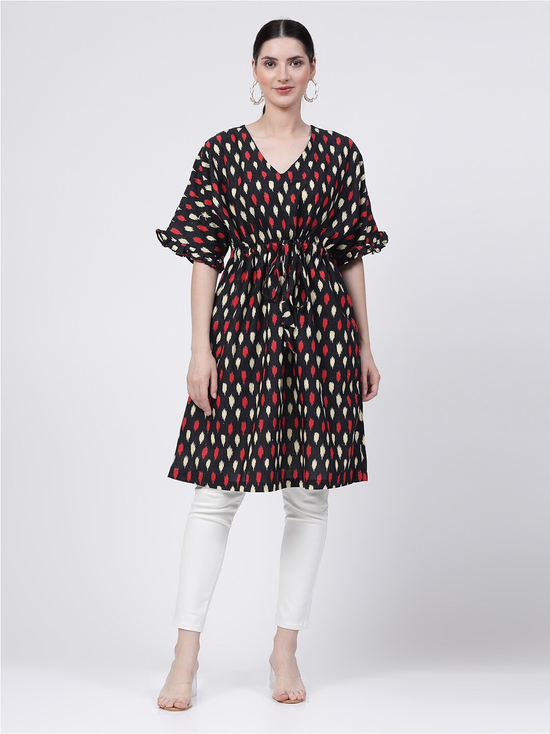 

KLOTTHE Ethnic Motifs Printed Pure Cotton A-Line Kurta, Black