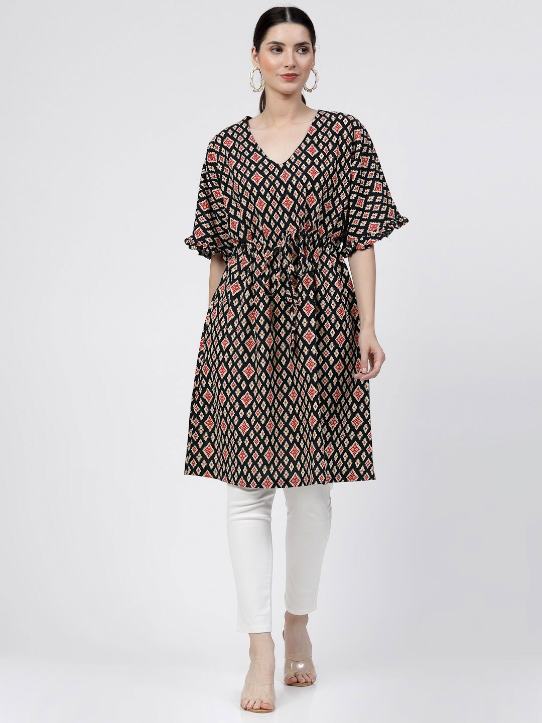 

KLOTTHE Ethnic Motifs Printed Pure Cotton A-Line Kurta, Black