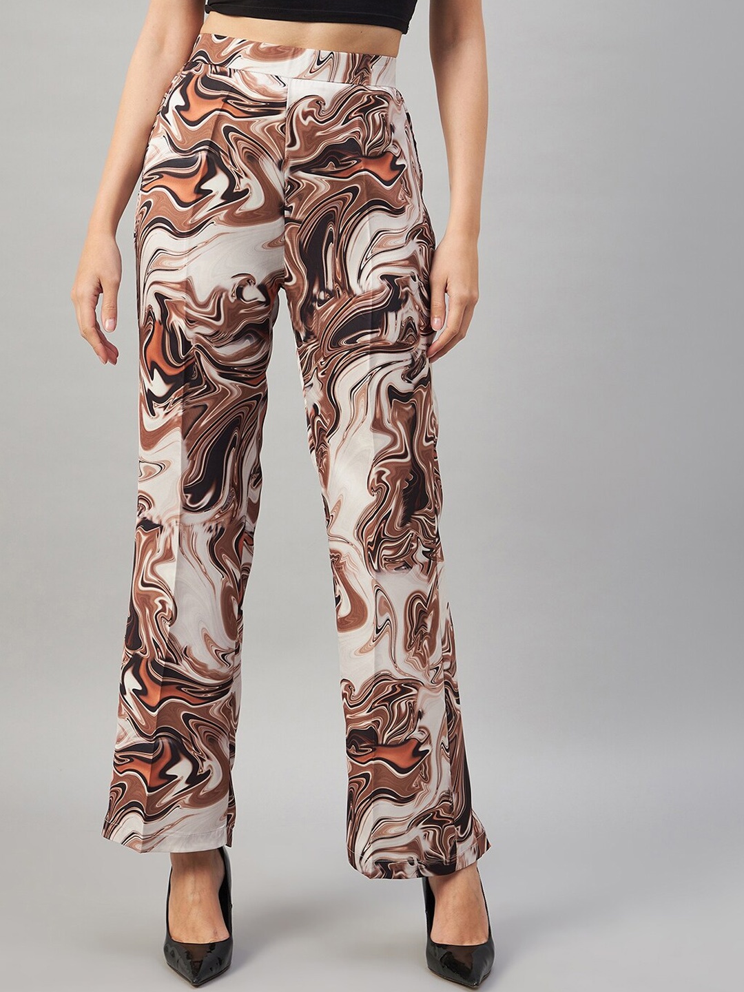 

Chemistry Women Abstract Printed Flared Parallel Trousers, Brown