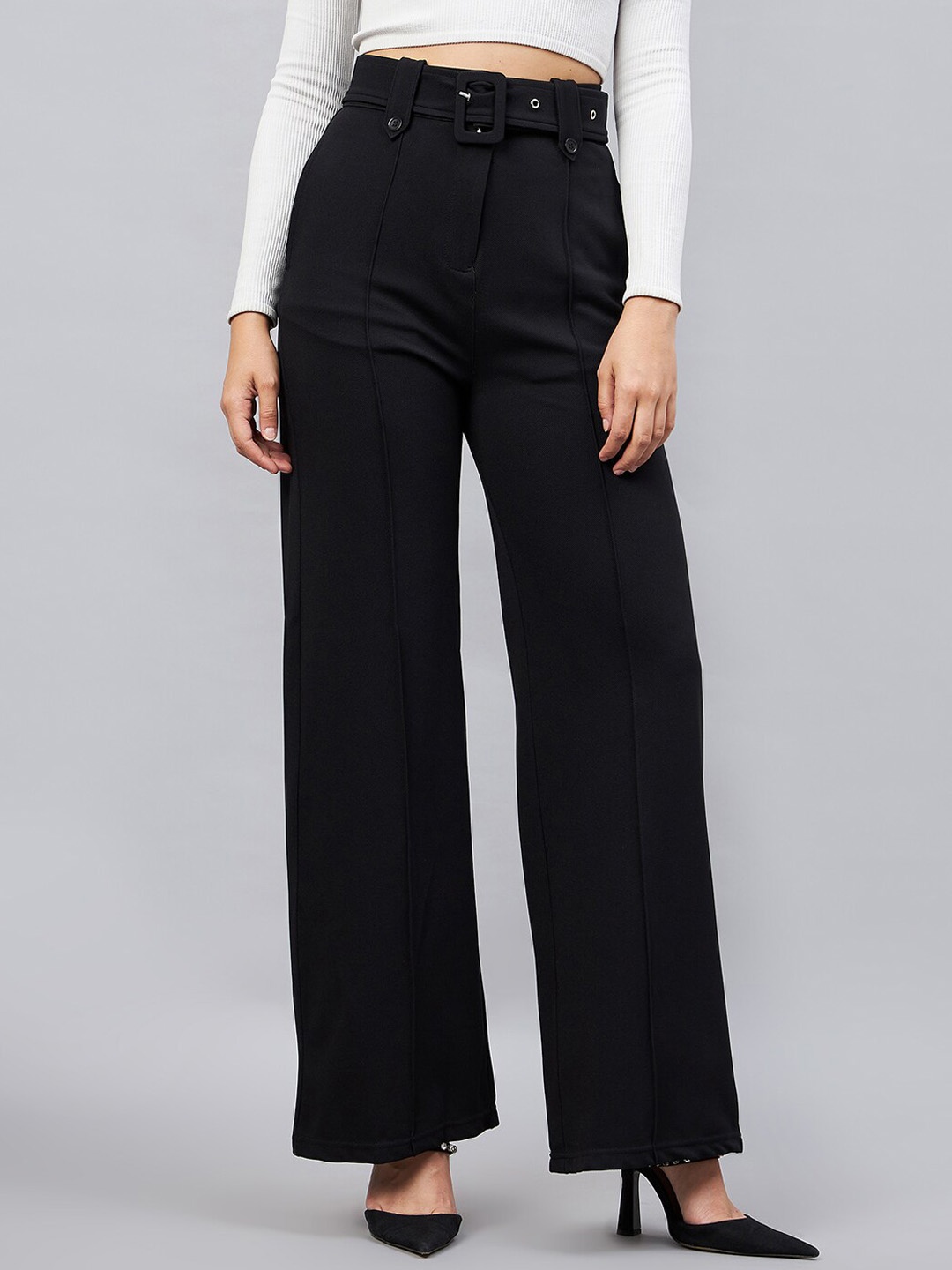 

Chemistry Women Flared High Rise Parallel Trousers, Black