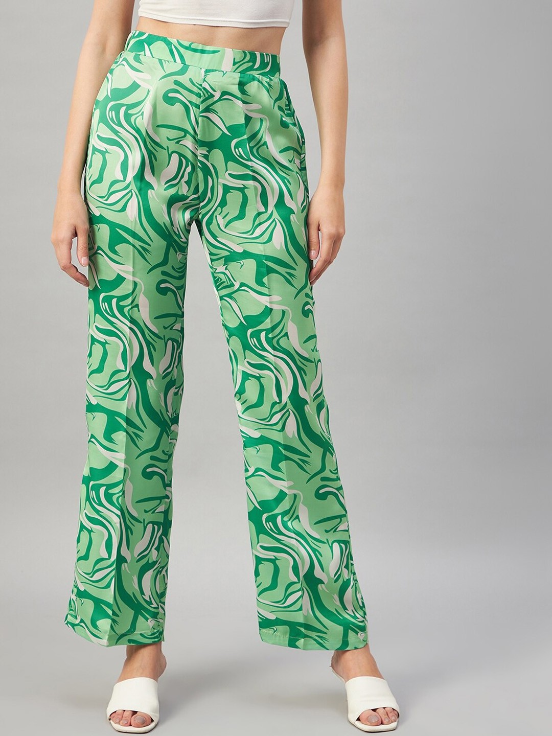 

Chemistry Women Abstract Printed Flared Parallel Trousers, Green