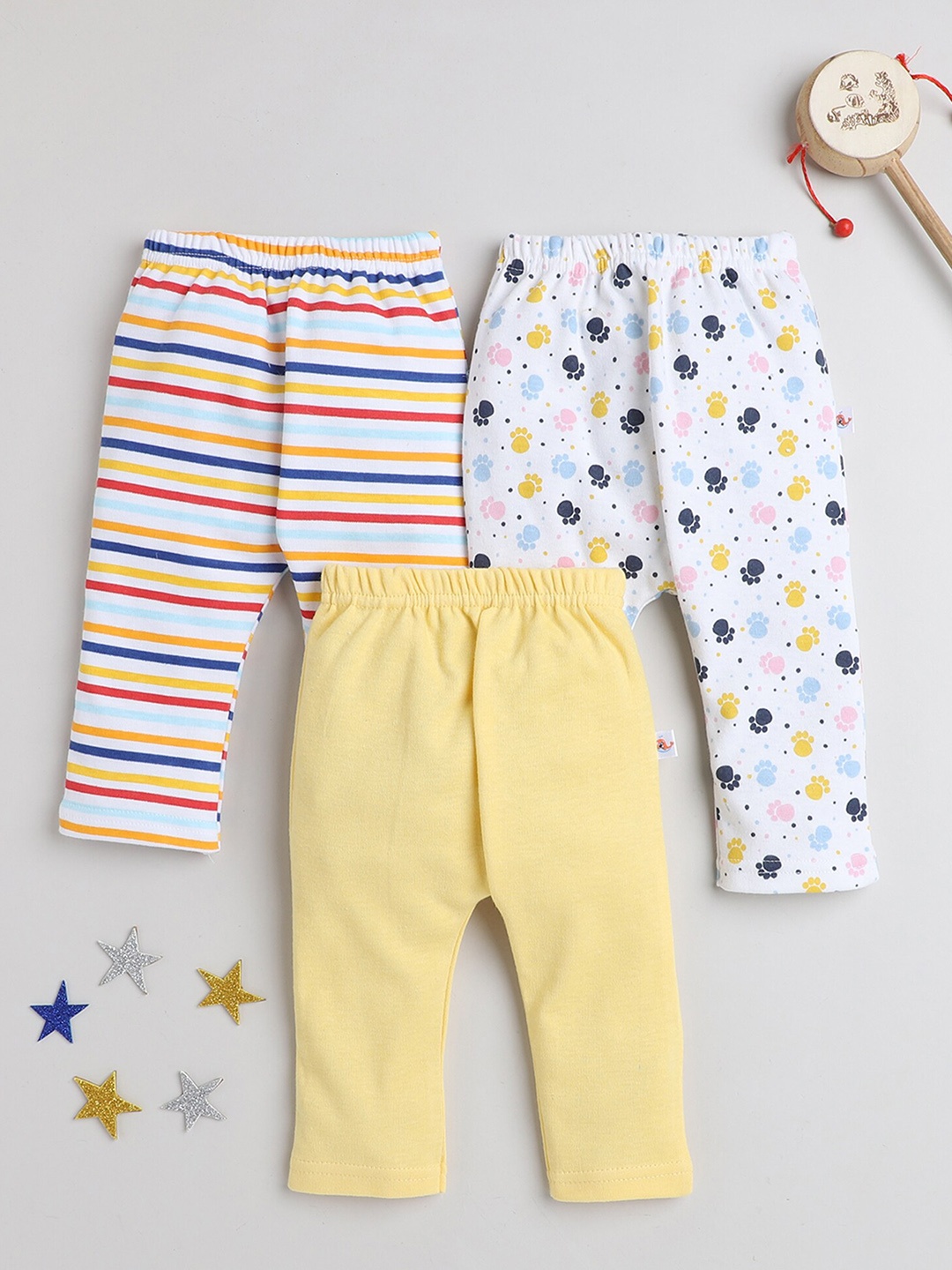 

BUMZEE Infants Boys Pack Of 3 Printed Lounge Pants, Yellow