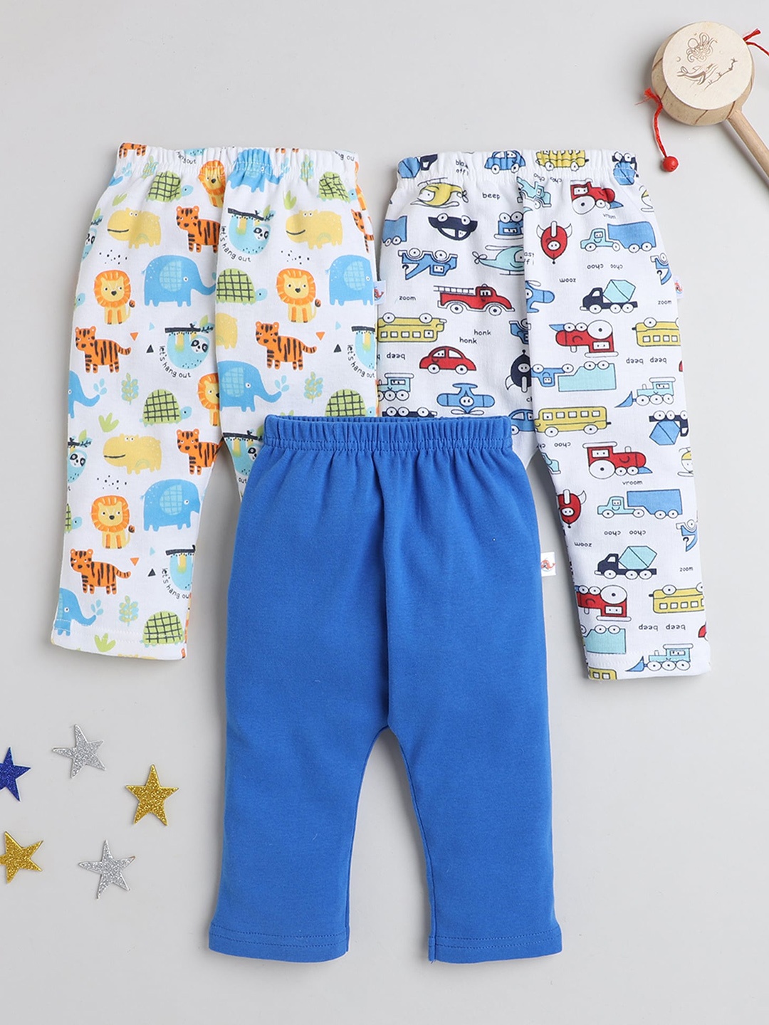 

BUMZEE Infants Boys Pack Of 3 Printed Cotton Lounge Pants, Blue