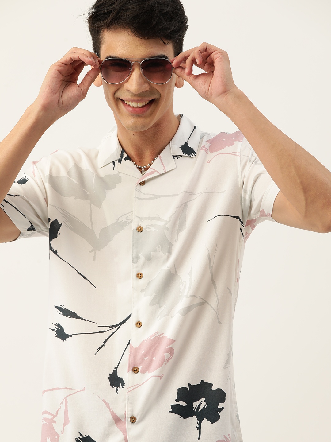 

Mast & Harbour Standard Fit Tropical Printed Cuban Collar Casual Shirt, White