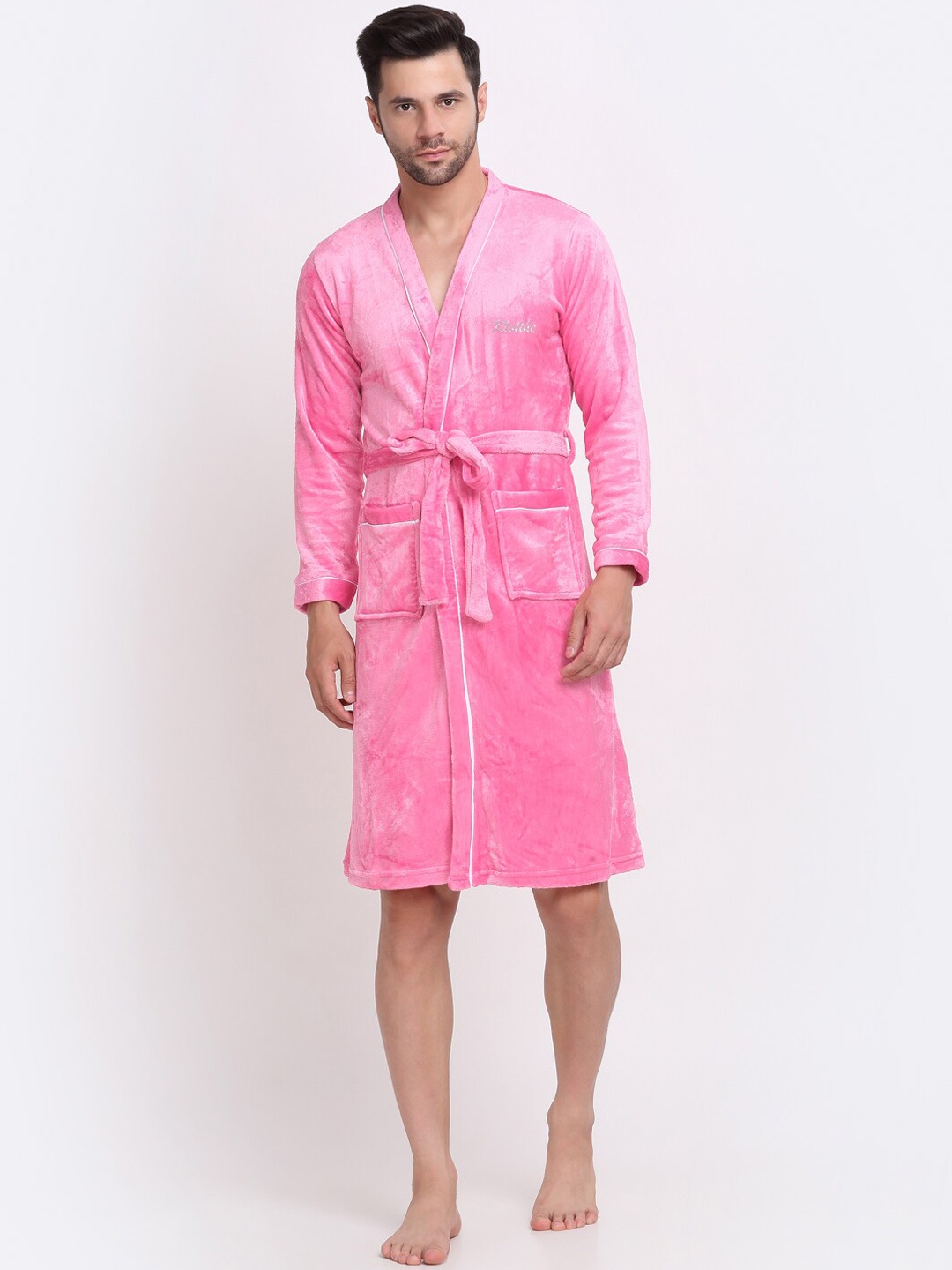 

KLOTTHE Men Solid Wool Bath Robe With Belt, Pink