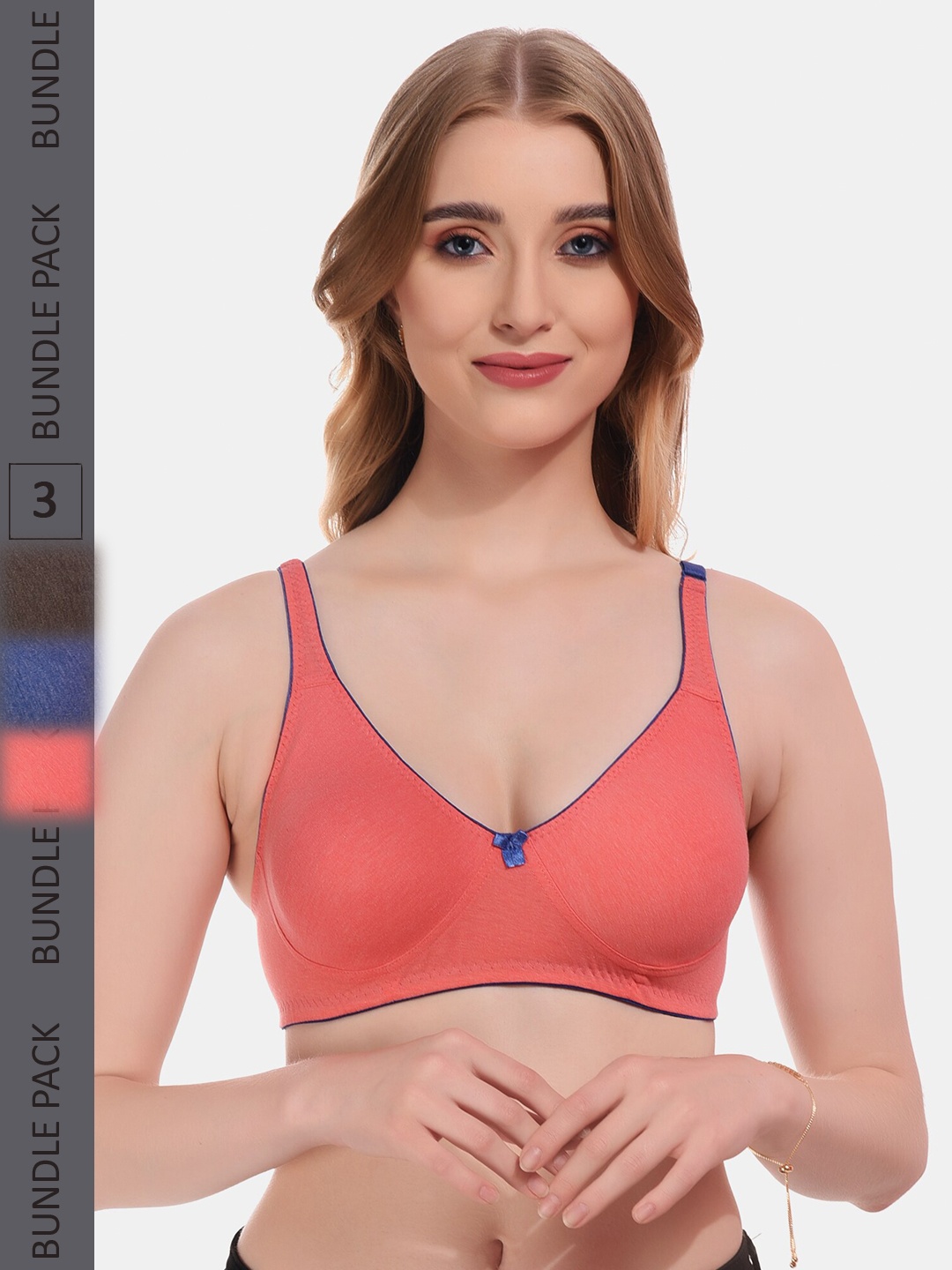 

Boleem Pack Of 3 Medium Coverage Non Padded T-shirt Bra With All Day Comfort, Blue