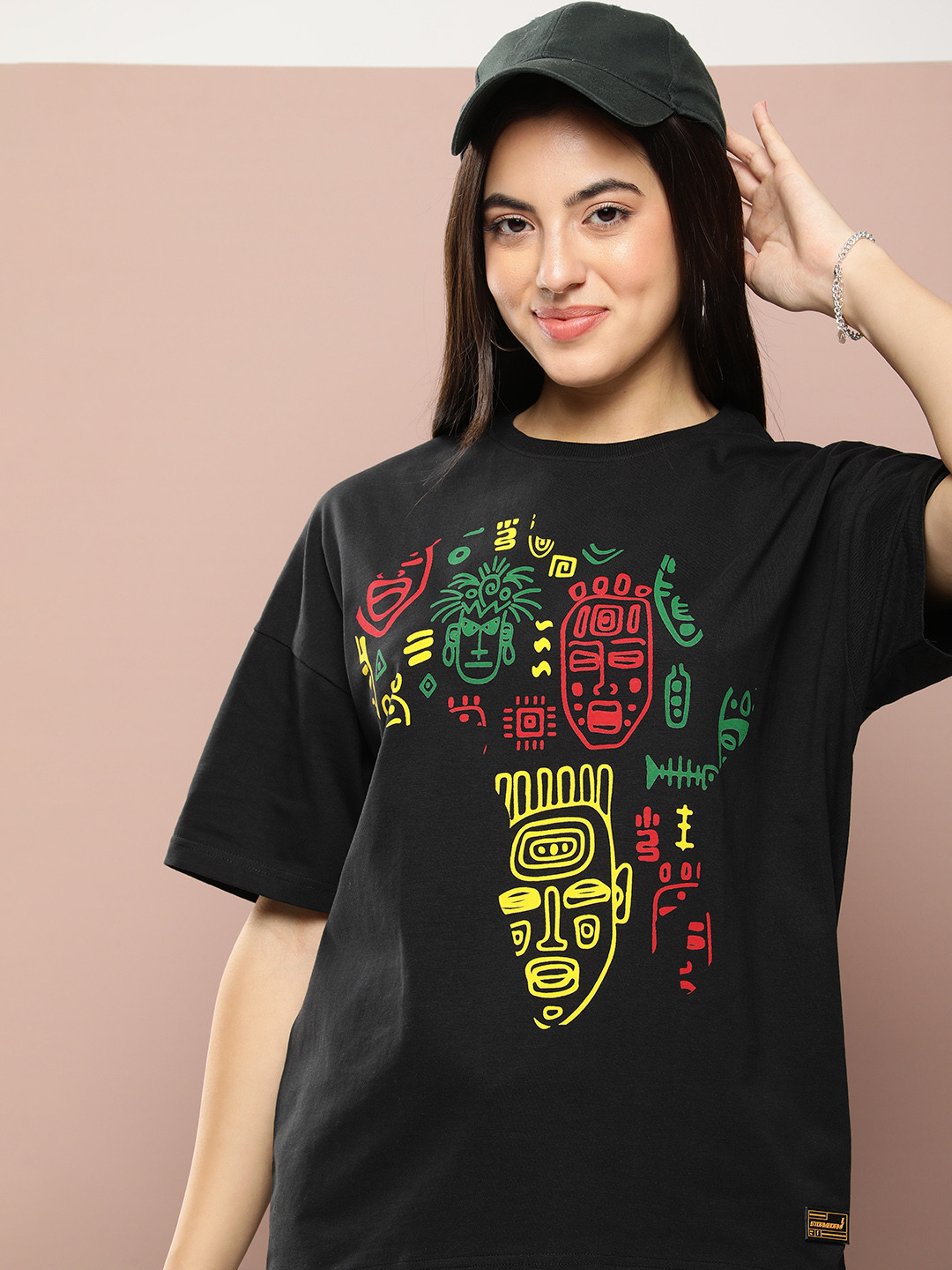 

Stormborn Graphic Printed Drop-Shoulder Sleeves Casual Pure Cotton Oversized T-shirt, Black