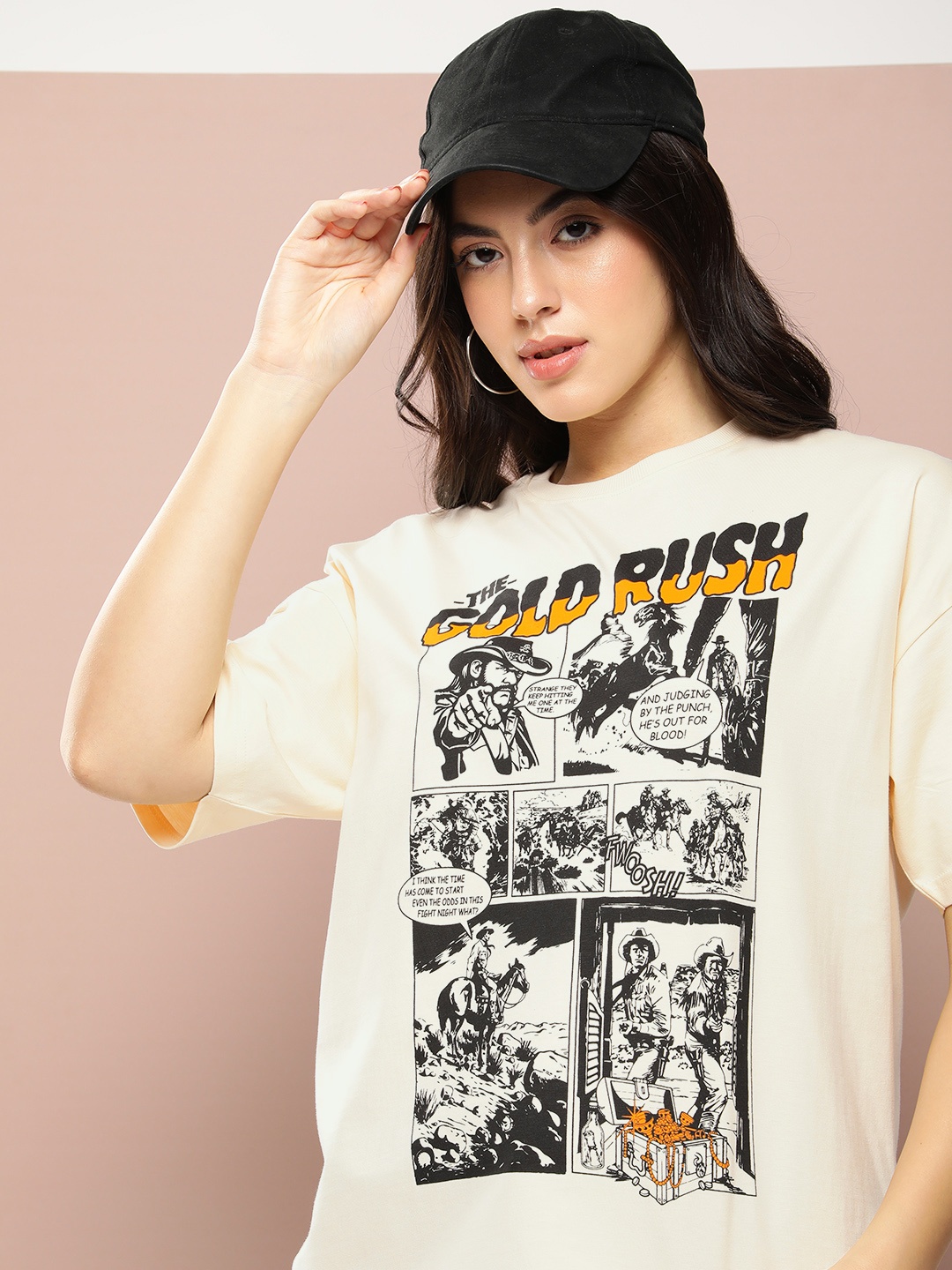 

Stormborn Graphic Printed Drop Shoulder Sleeves Oversized Pure Cotton T-shirt, Off white