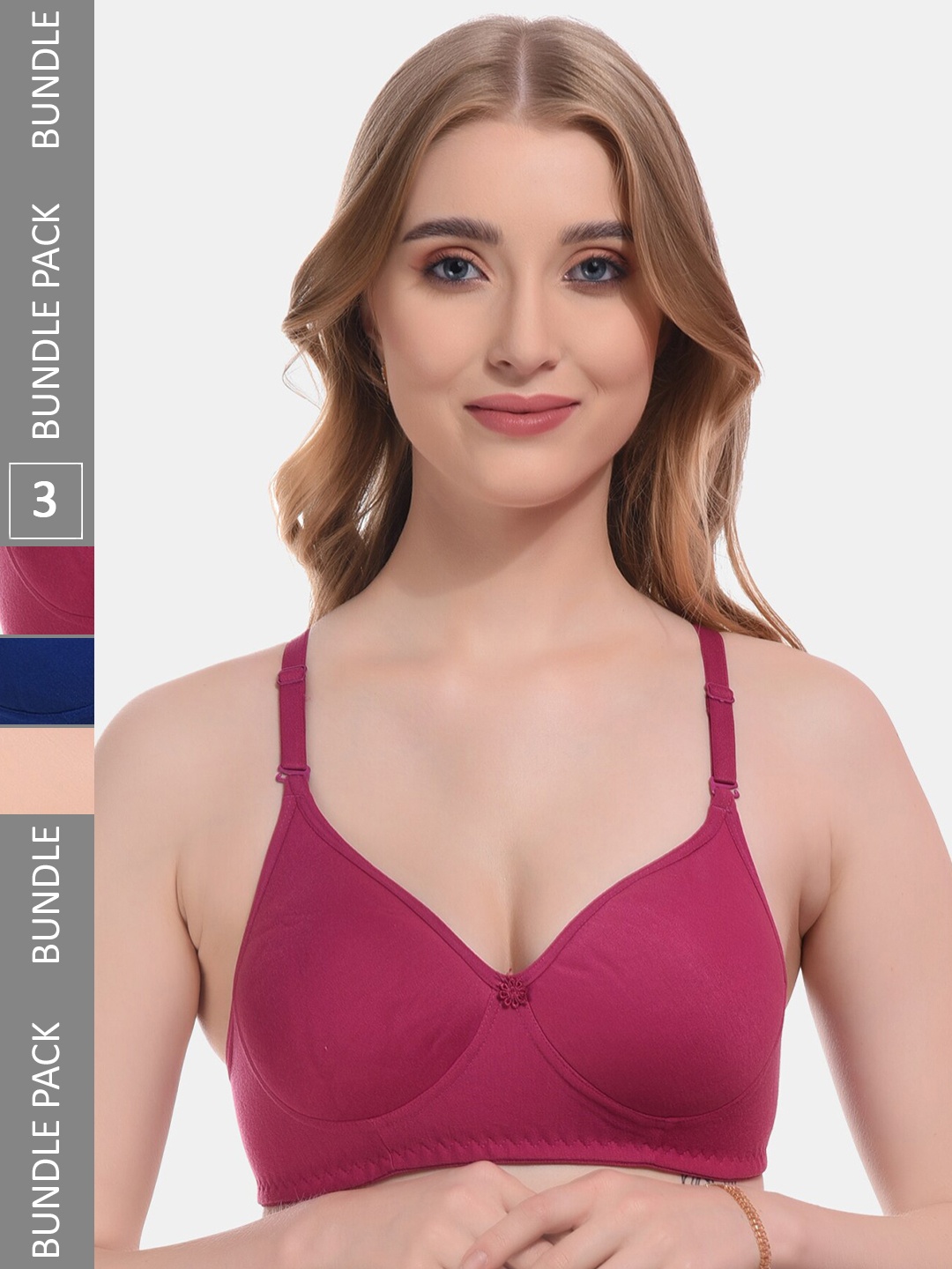 

Boleem Pack Of 3 Full Coverage Lightly Padded All Day Comfort Bra, Pink