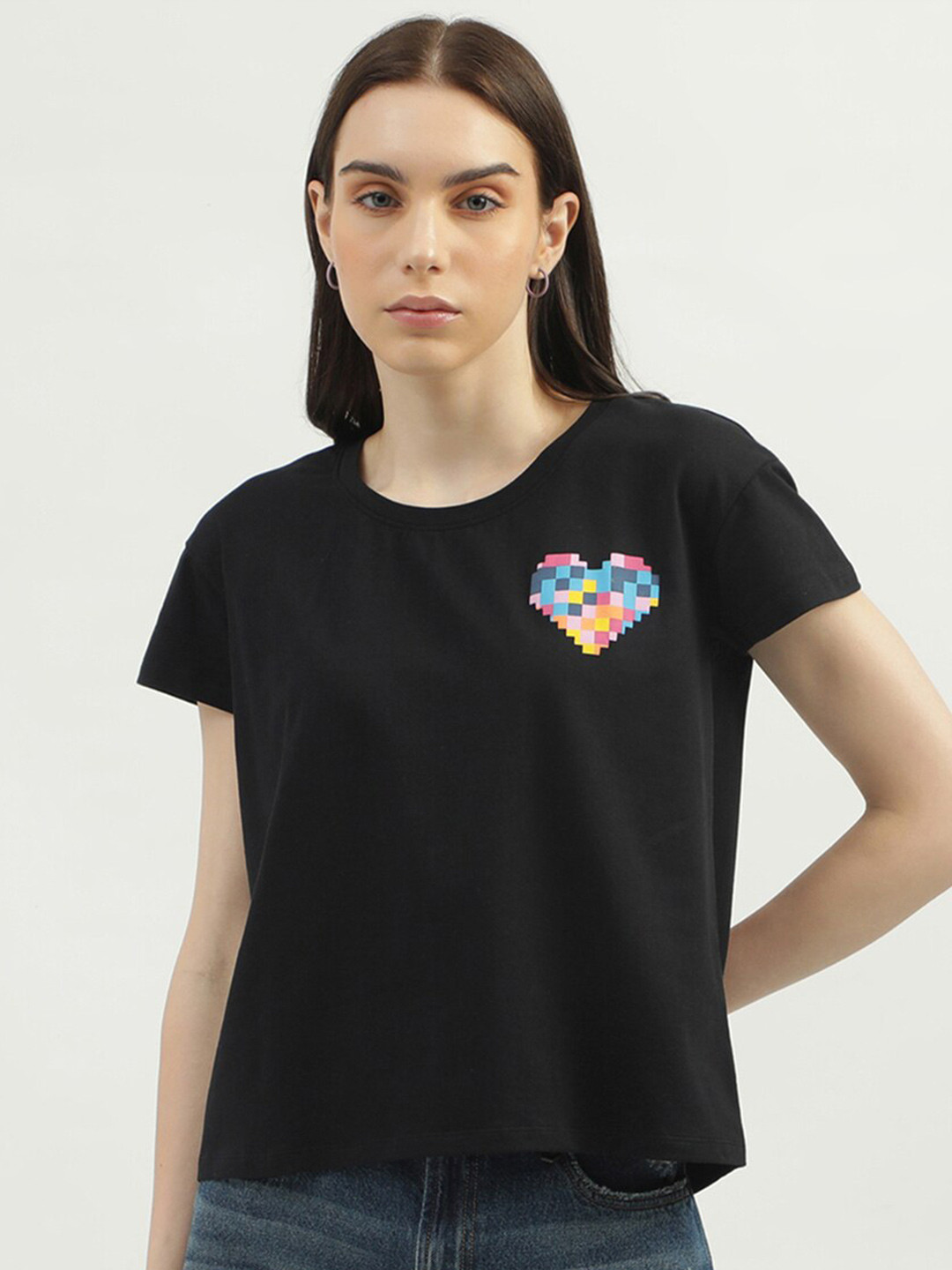 

United Colors of Benetton Graphic Printed Cotton T-shirt, Black