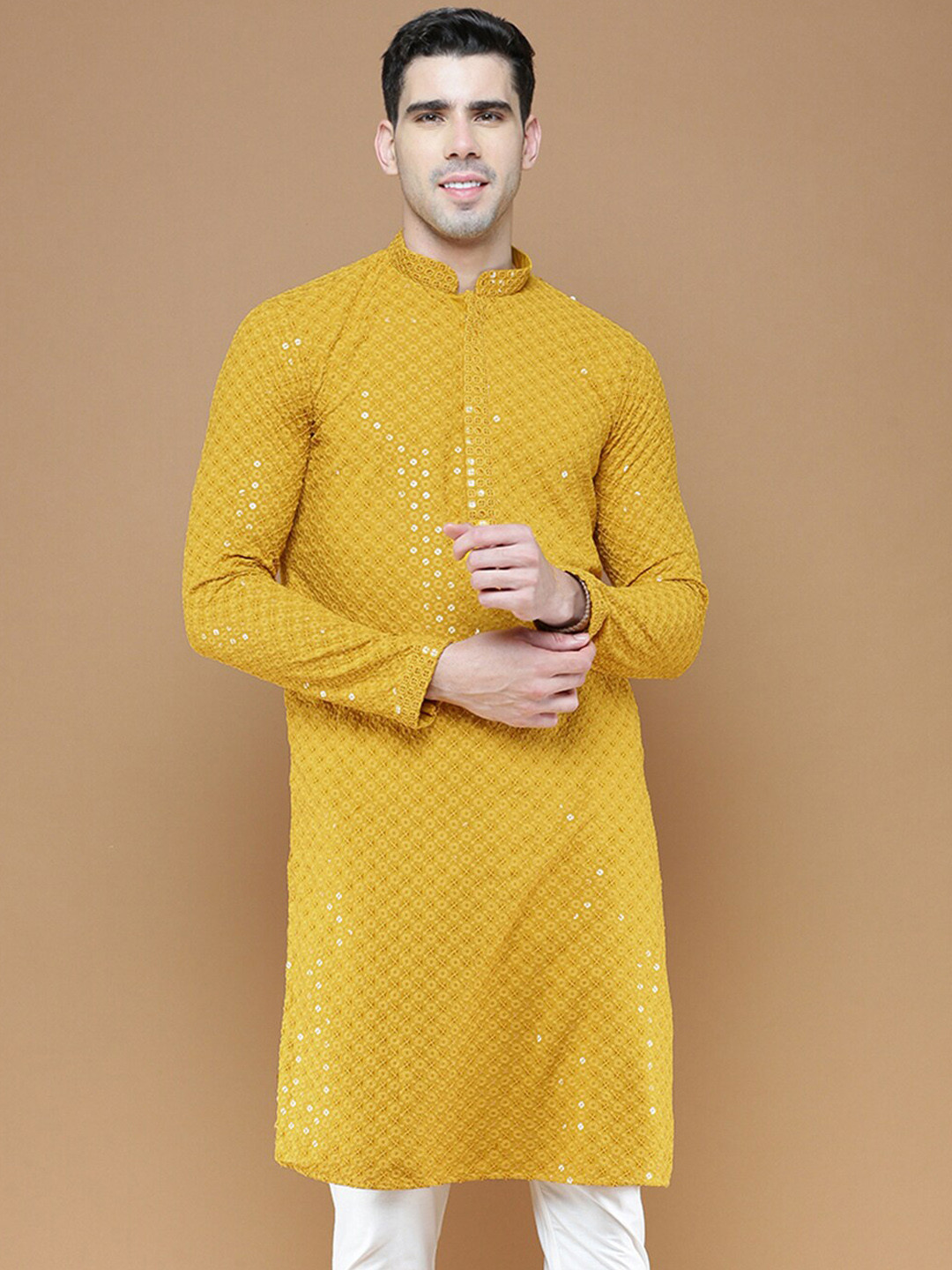 

Sanwara Sequins Chikankari Straight Kurta, Yellow