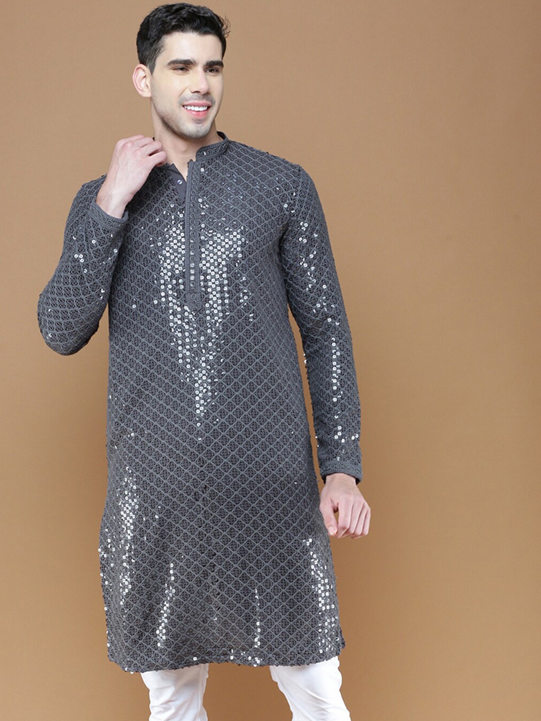

Sanwara Sequins Chikankari Straight Kurta, Grey