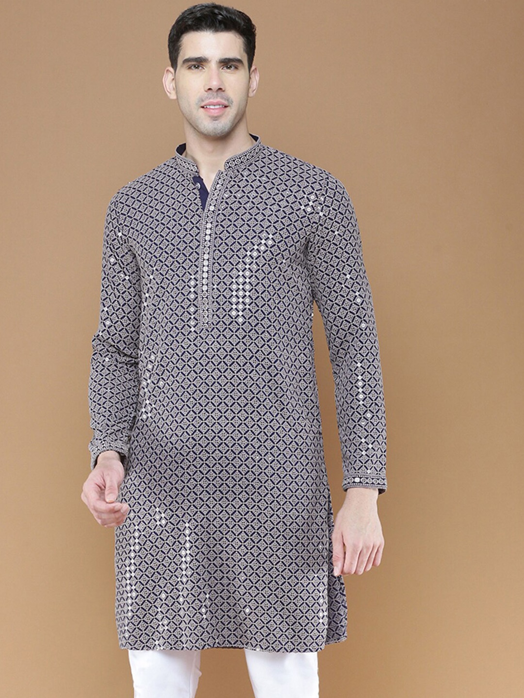 

Sanwara Sequins Chikankari Straight Kurta, Blue