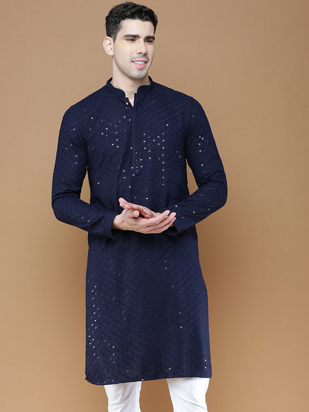 

Sanwara Sequins Chikankari Straight Kurta, Blue