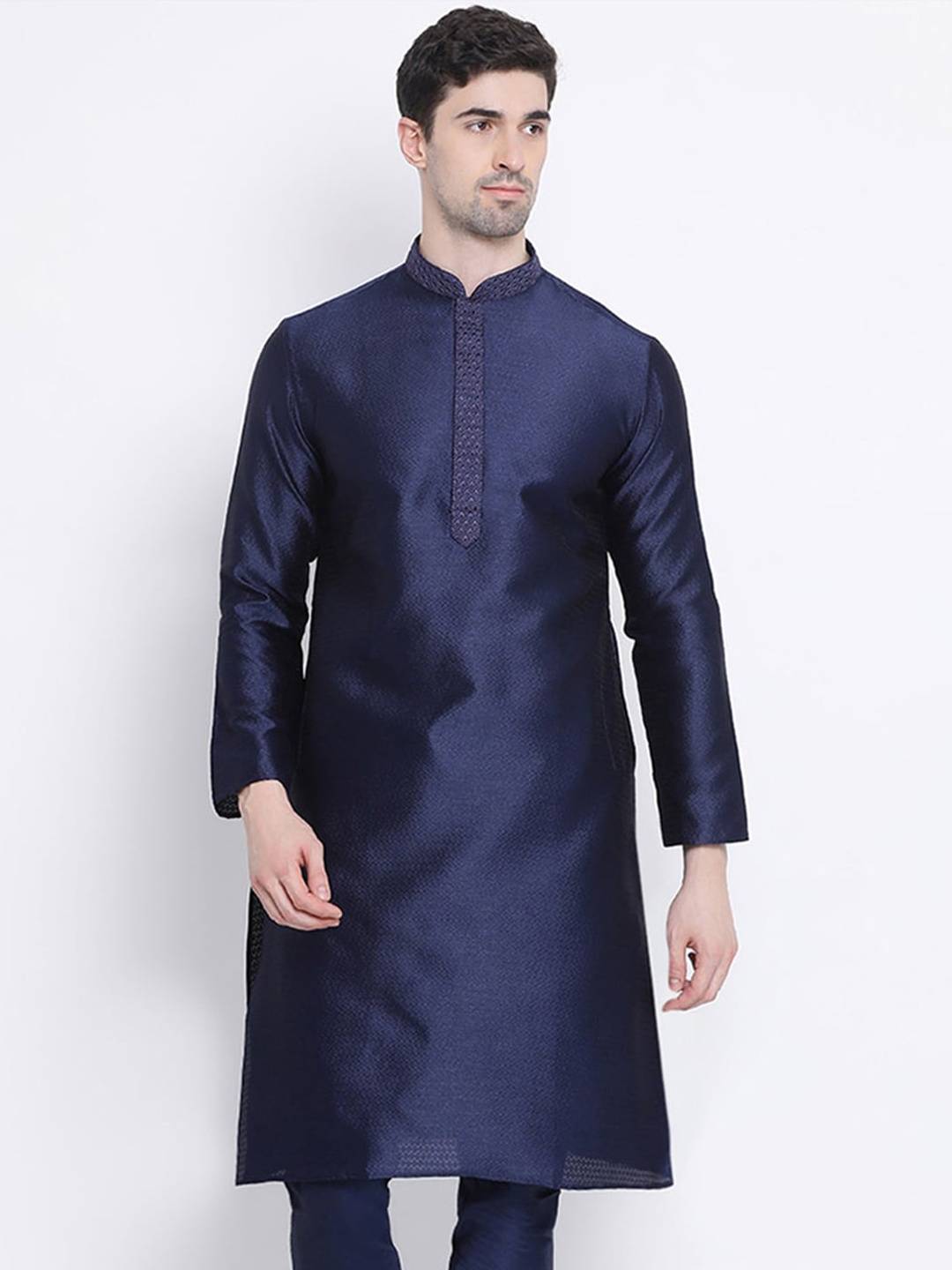 

Sanwara Floral Woven Design Mandarin Collar Kurta, Blue