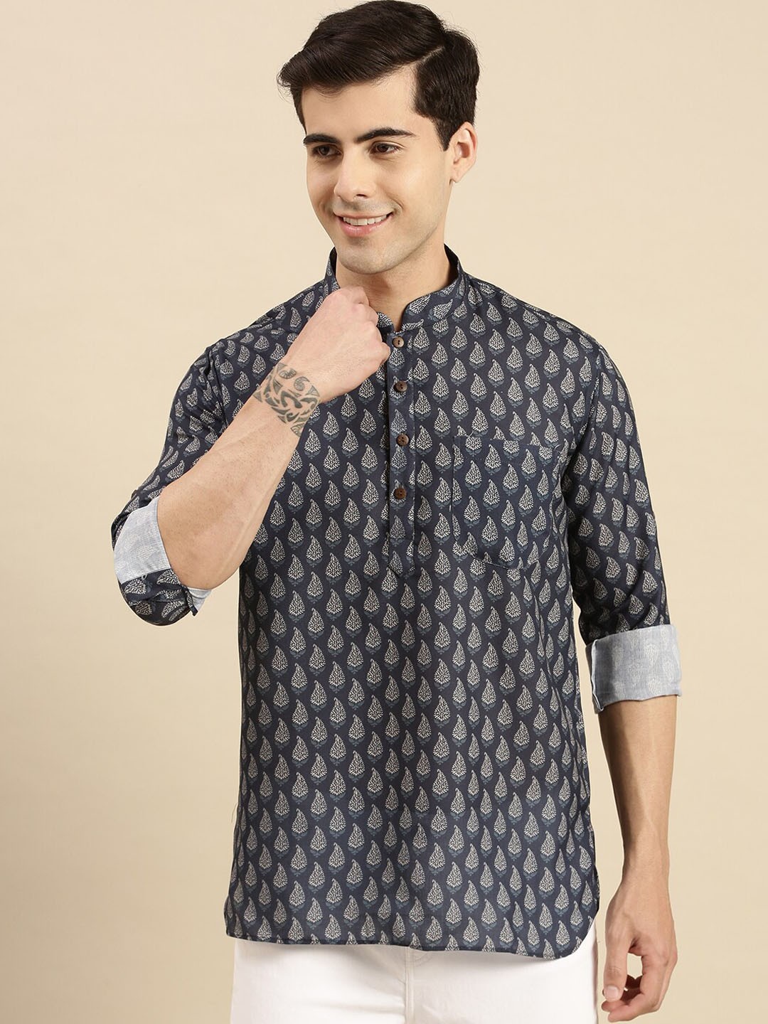 

Sanwara Ethnic Motifs Printed Thread Work Kurta, Blue