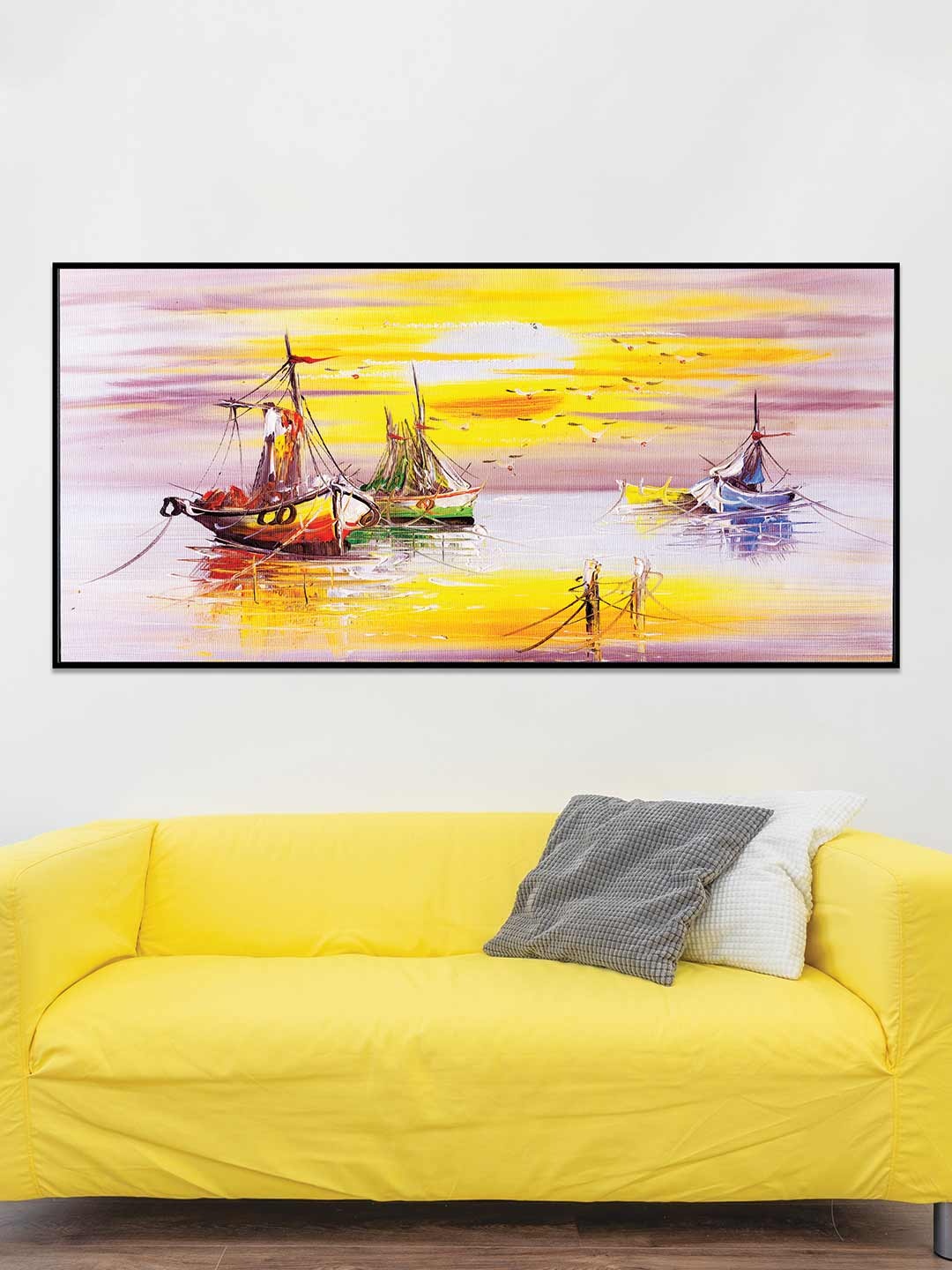 Art Street Black & Yellow Three Boat Printed Wall Art
