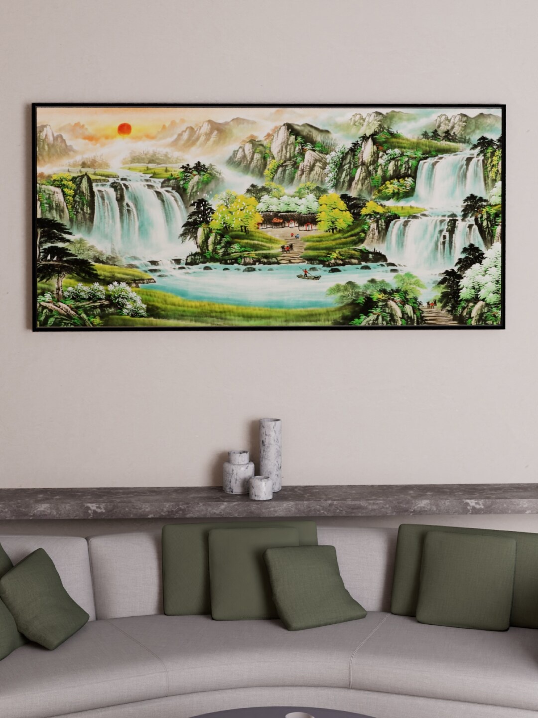 

Art Street Black & Green Waterfall Printed Canvas Wall Art