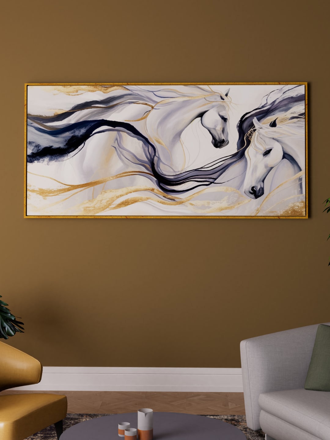 

Art Street White & Black Abstract Horse Painting Wall Art, Gold