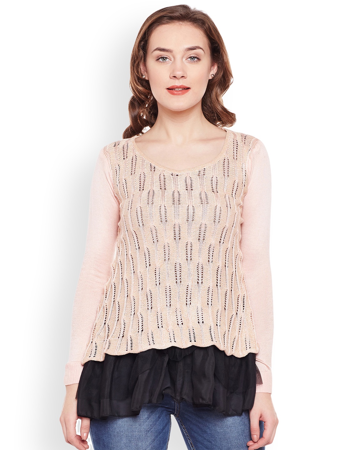 

Camey Women Peach-Coloured Self Design Acrylic Pullover