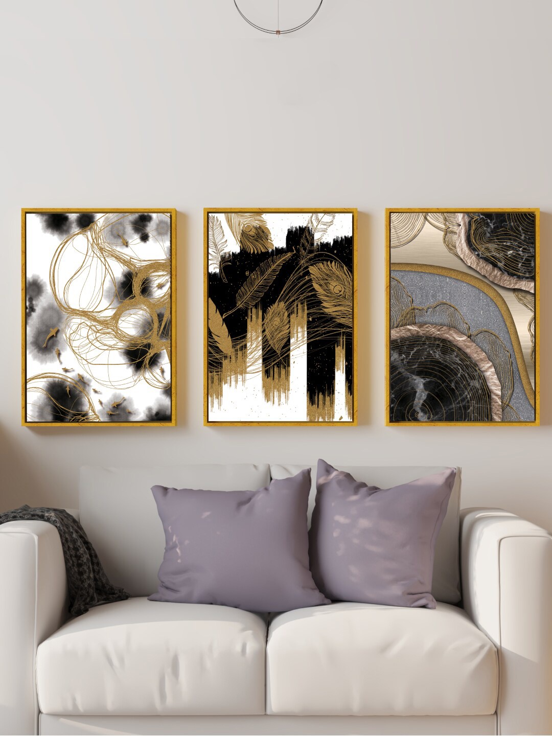 

Art Street Black & White 3-Pieces Abstract Printed Canvas Wall Art, Gold