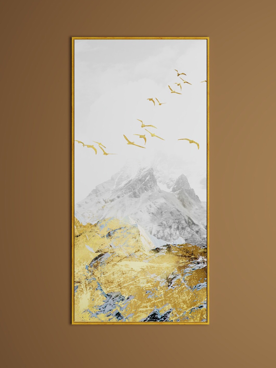 

Art Street White & Brown Abstract Mountain Birds Printed Wall Art, Gold